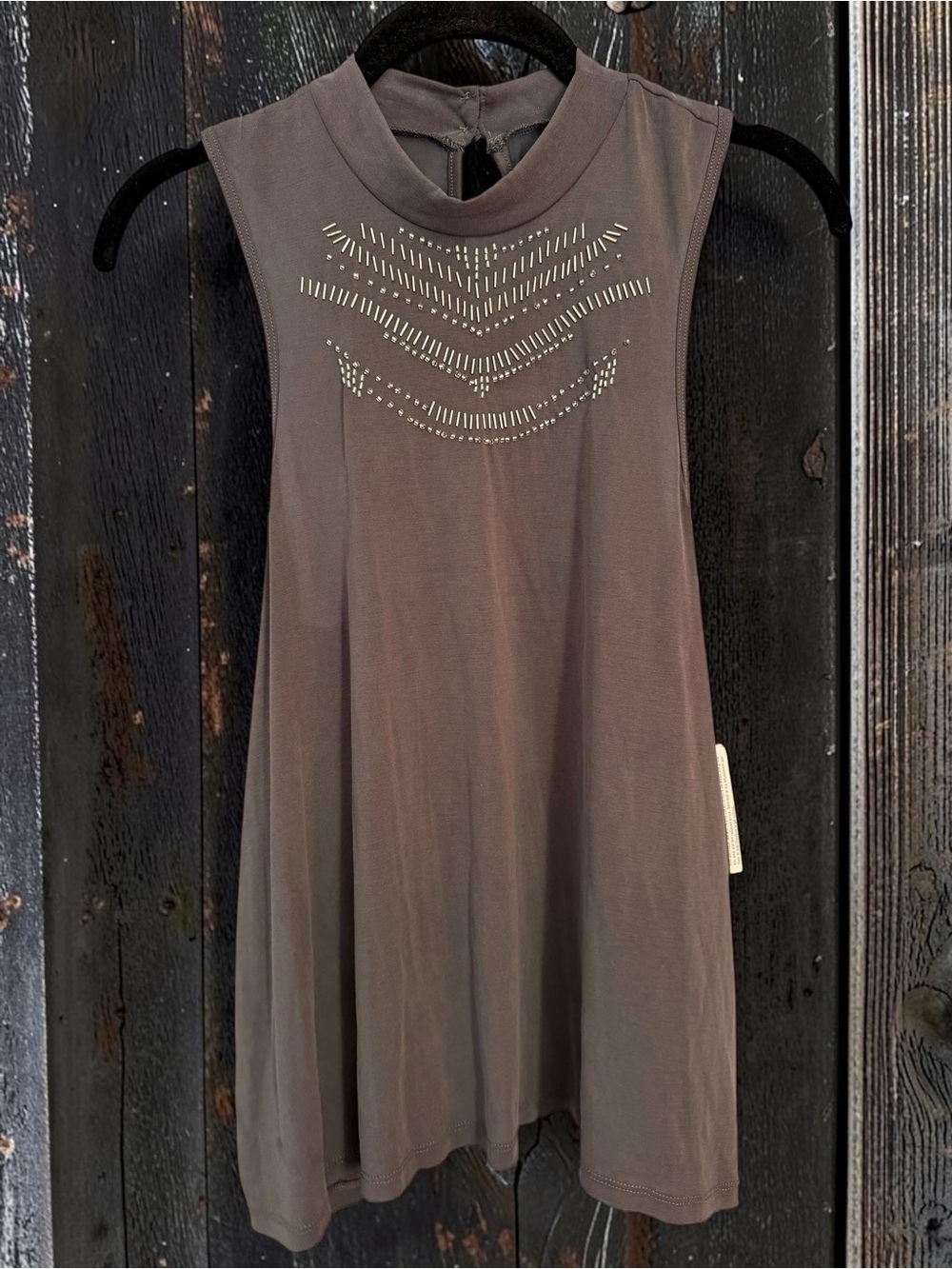 Abercrombie & Fitch Beaded Mock Neck Tank Large Taupe Embellished Top